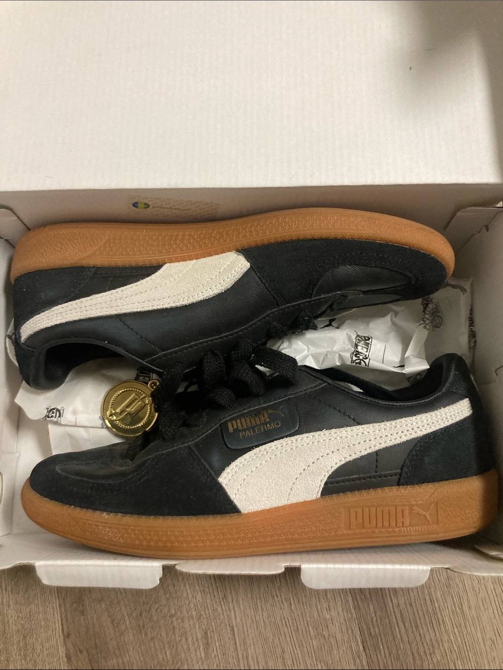 Puma Suede Black & White Palermo Sneakers with Gum Sole